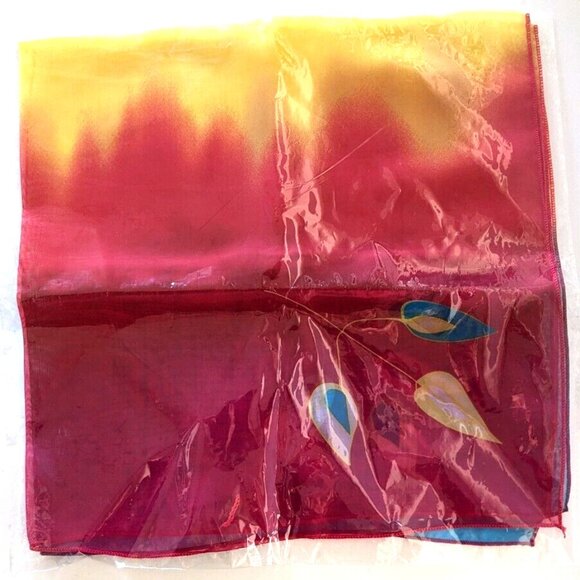 New Fennysun Woman Square Scarf Ombre Red Blue Yellow Crepe Lightweight 26*26" - Picture 10 of 10